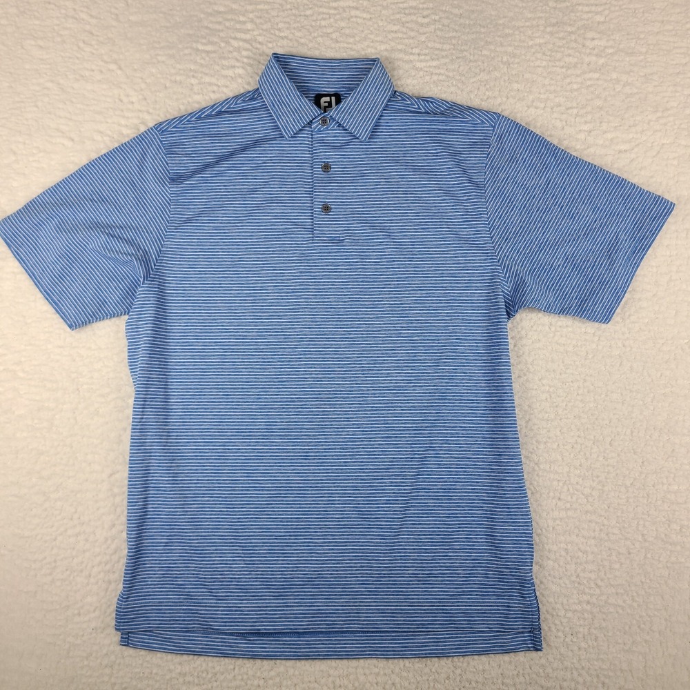 FJ‎ Foot Joy Polo Shirt Mens Medum Blue White Striped Performance Golf